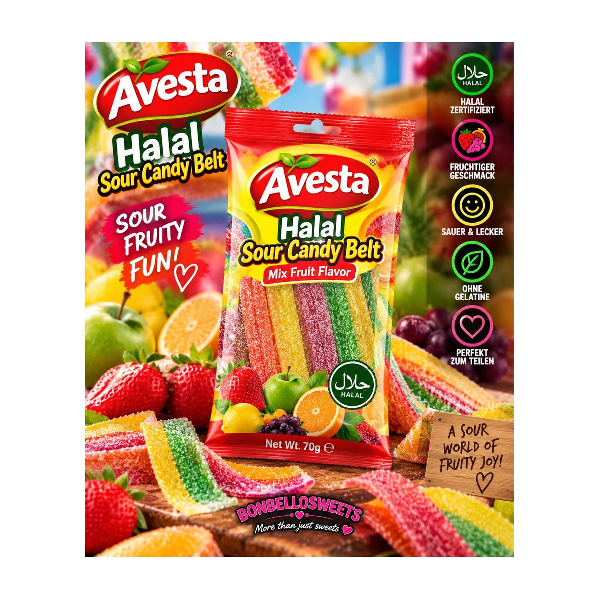 Avesta Halal Sour Candy Belt – 70 g – BONBELLOSWEETS