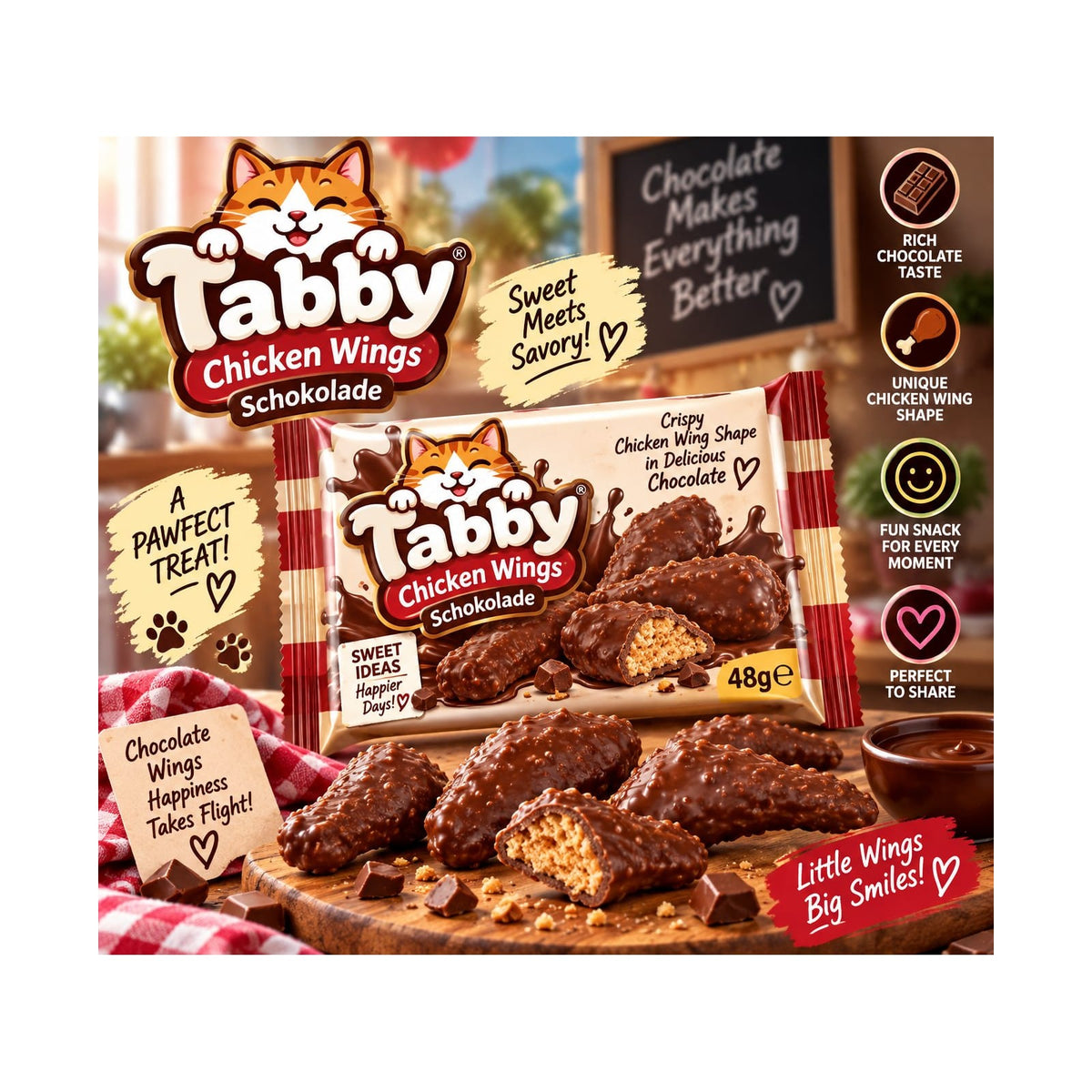 Tabby Chicken Wings Schokolade – 48 g – BONBELLOSWEETS
