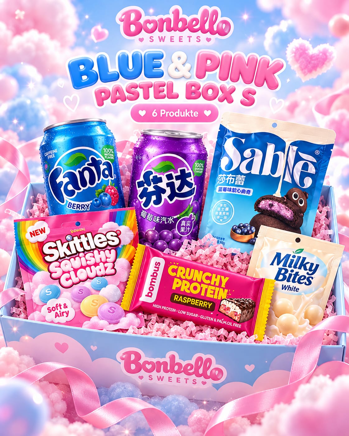 Blue & Pink Pastel Box (Ästhetisches Paket) – Soft Pastel Mix