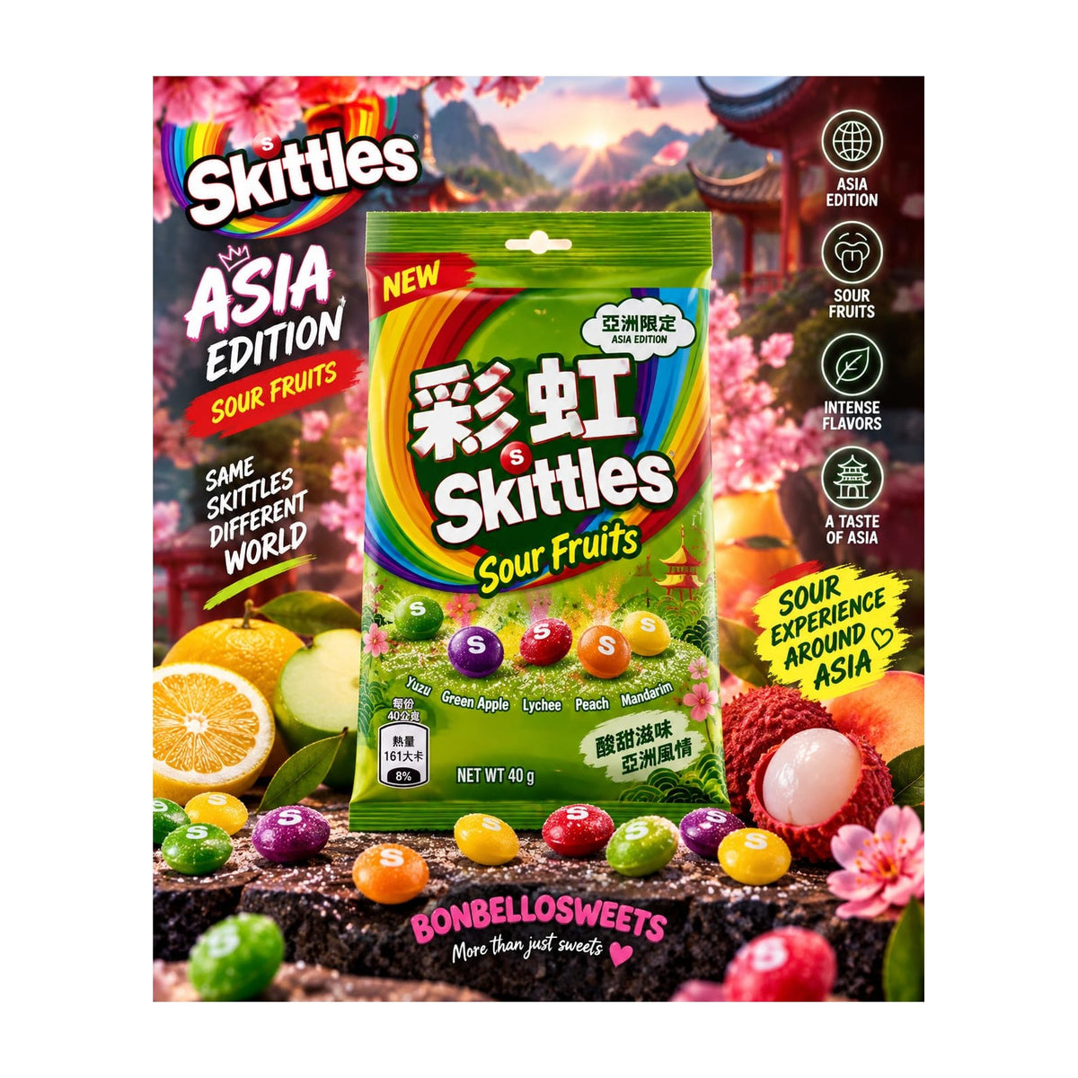 Skittles Asia Edition Sour Fruits – 40 g – BONBELLOSWEETS