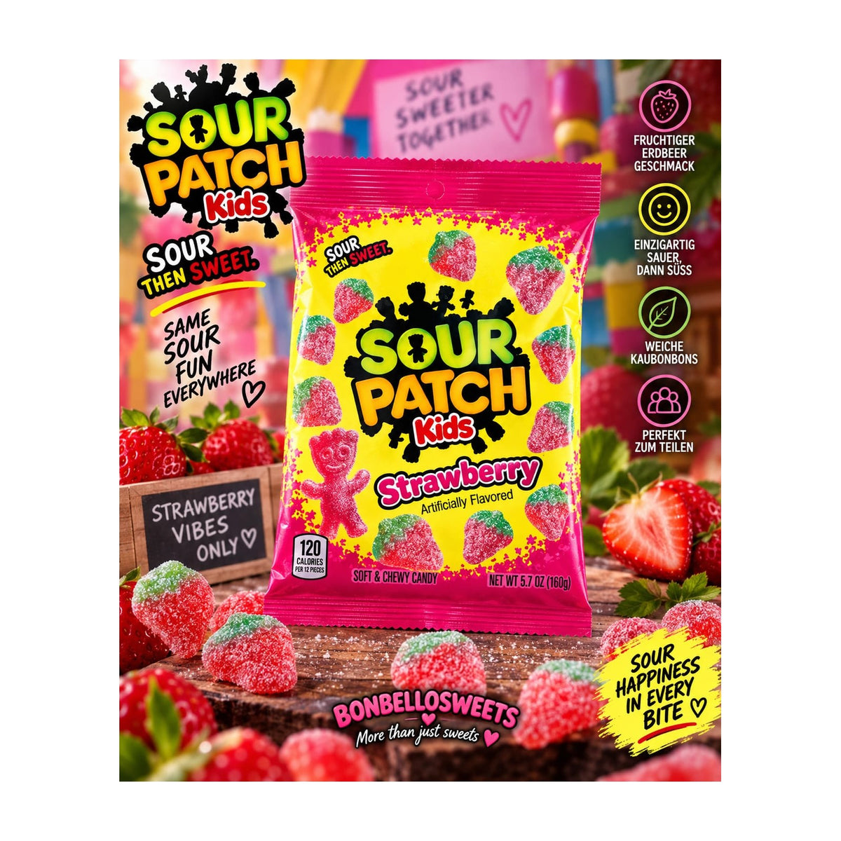 Sour Patch Kids Strawberry – 160 g – BONBELLOSWEETS