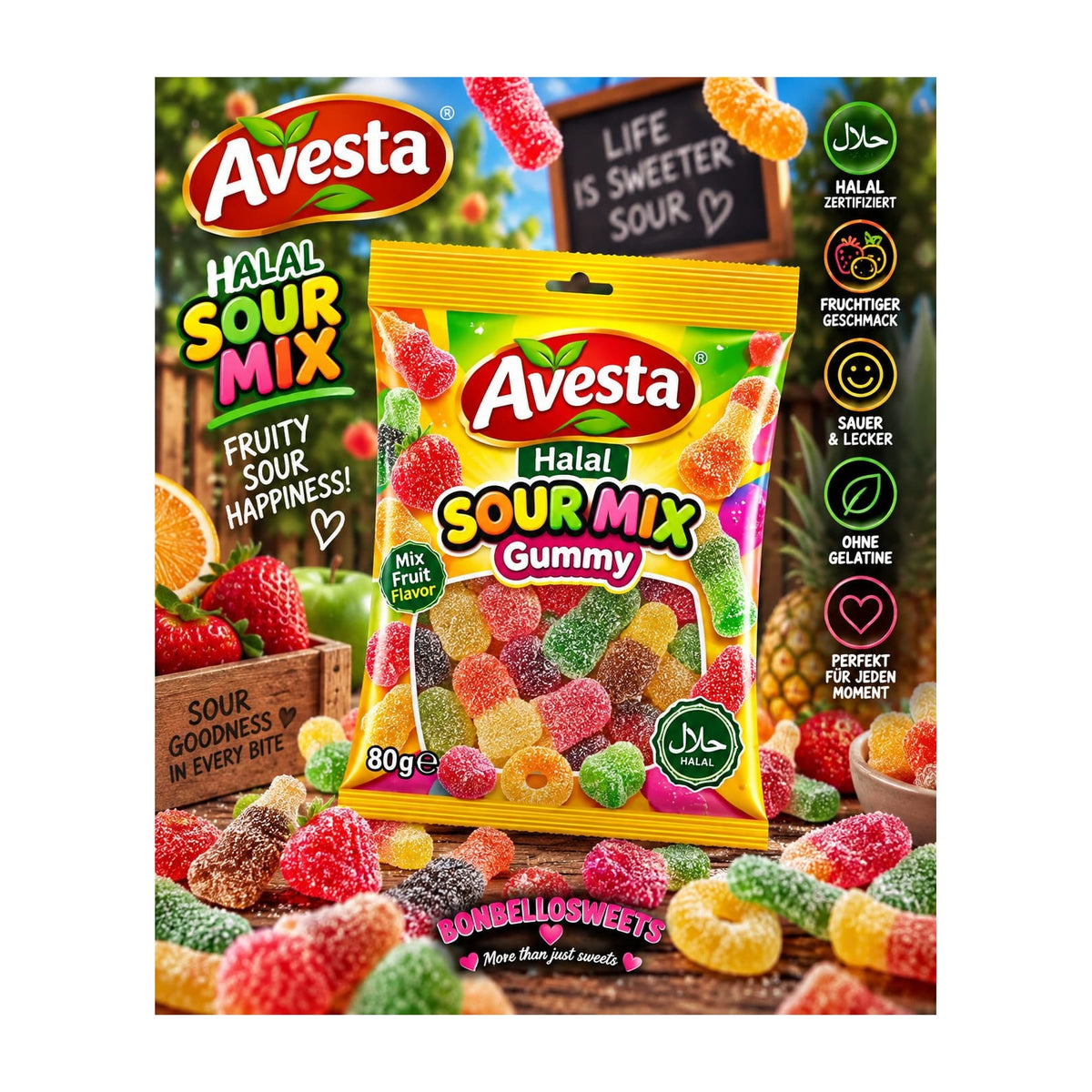Avesta Halal Sour Mix Gummy – 80 g – BONBELLOSWEETS