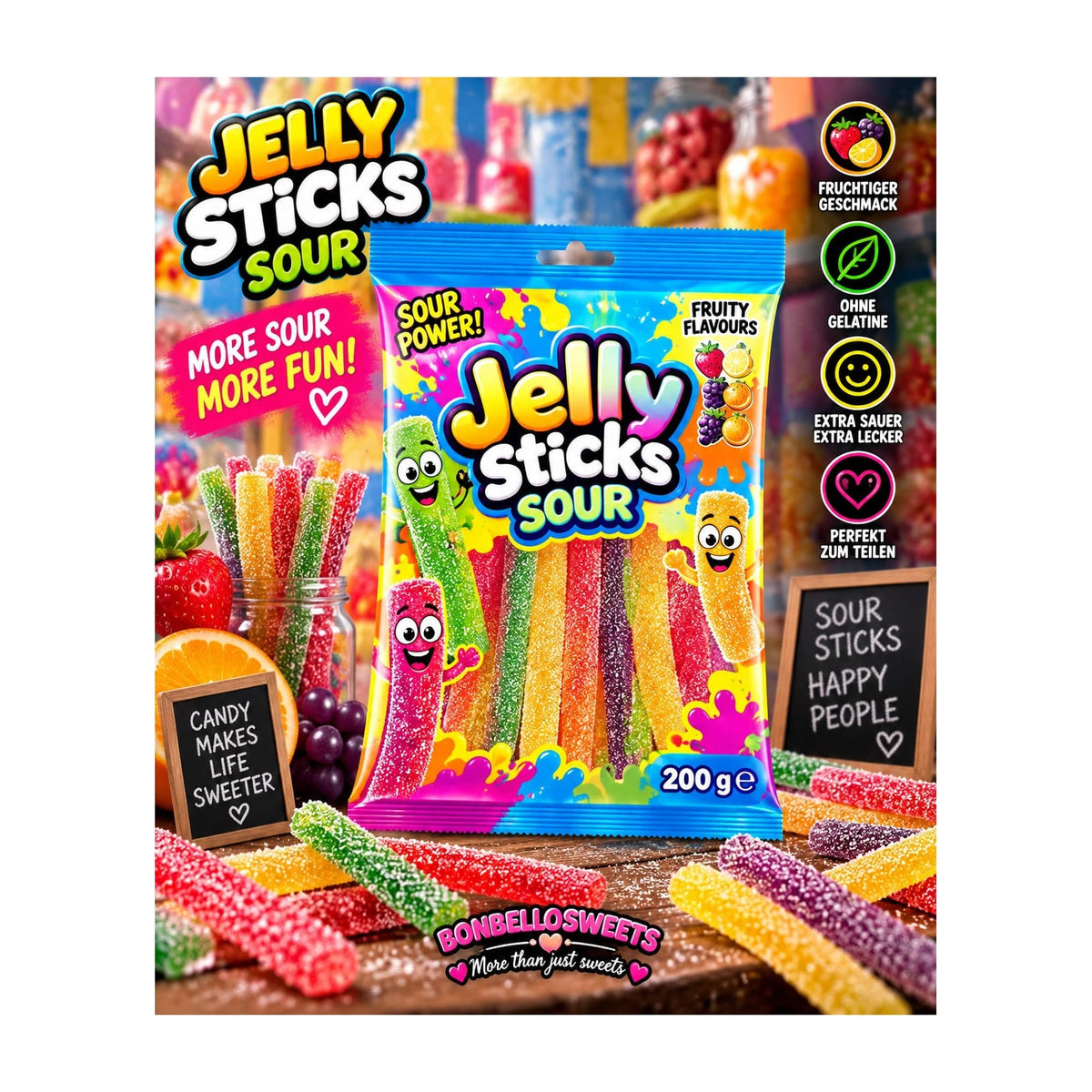 Jelly Sticks Sour – 200 g – BONBELLOSWEETS