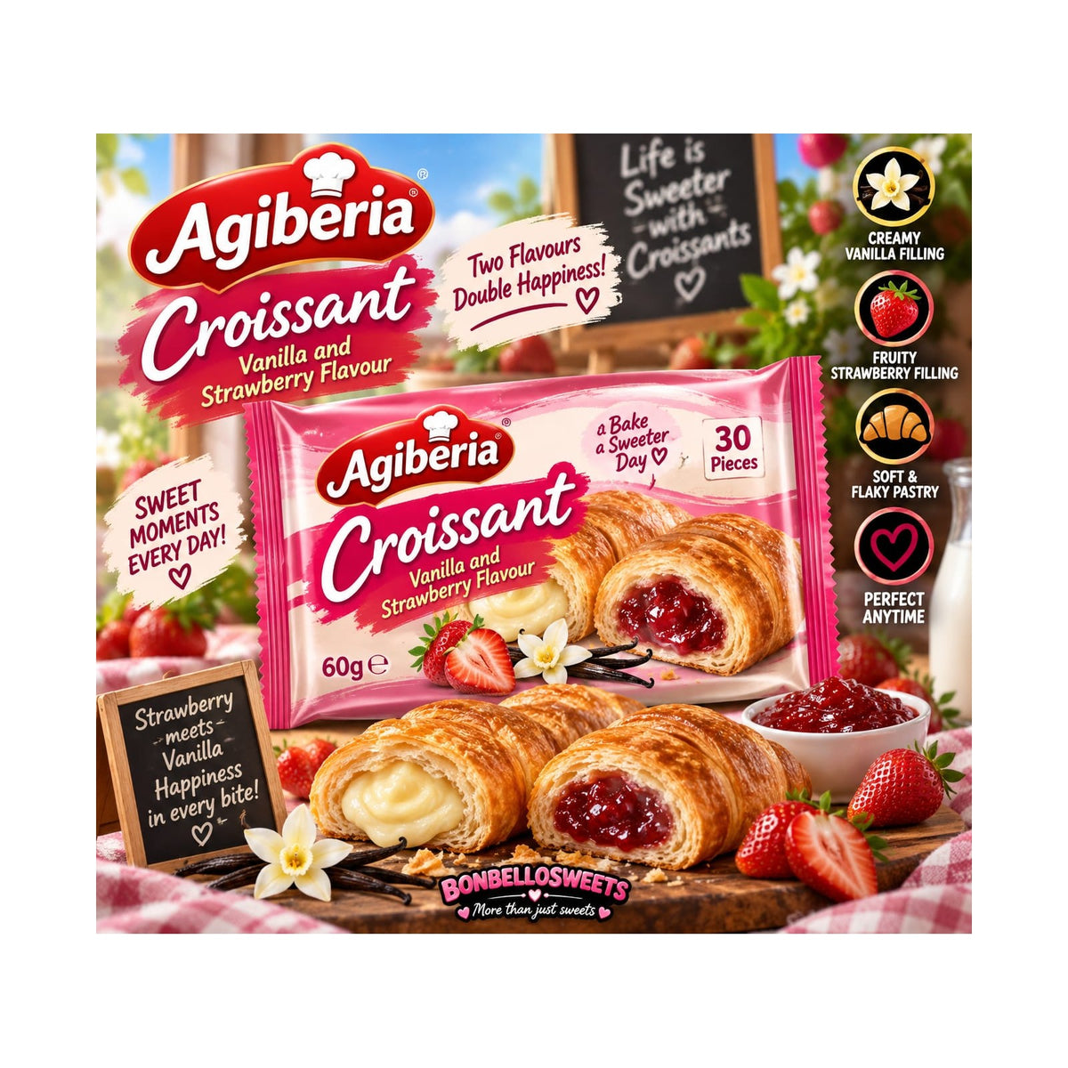 Agiberia Croissant Vanilla & Strawberry – 60 g – BONBELLOSWEETS