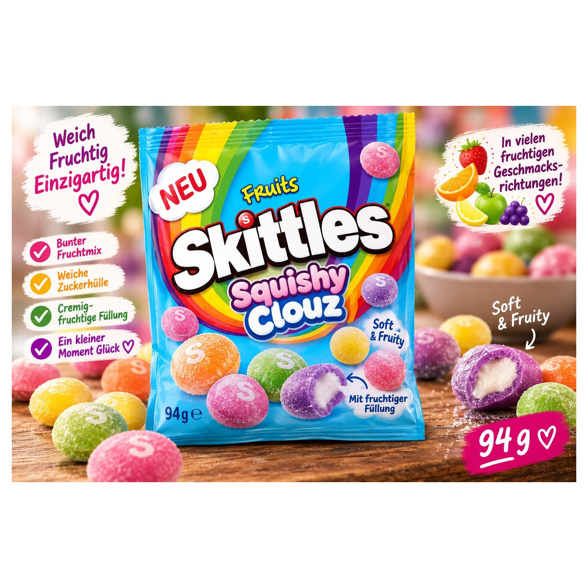 Skittles Squishy Cloudz Fruits – 94 g – BONBELLOSWEETS