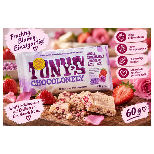 Tony's Chocolonely Whole Strawberry Rose – 60 g – BONBELLOSWEETS