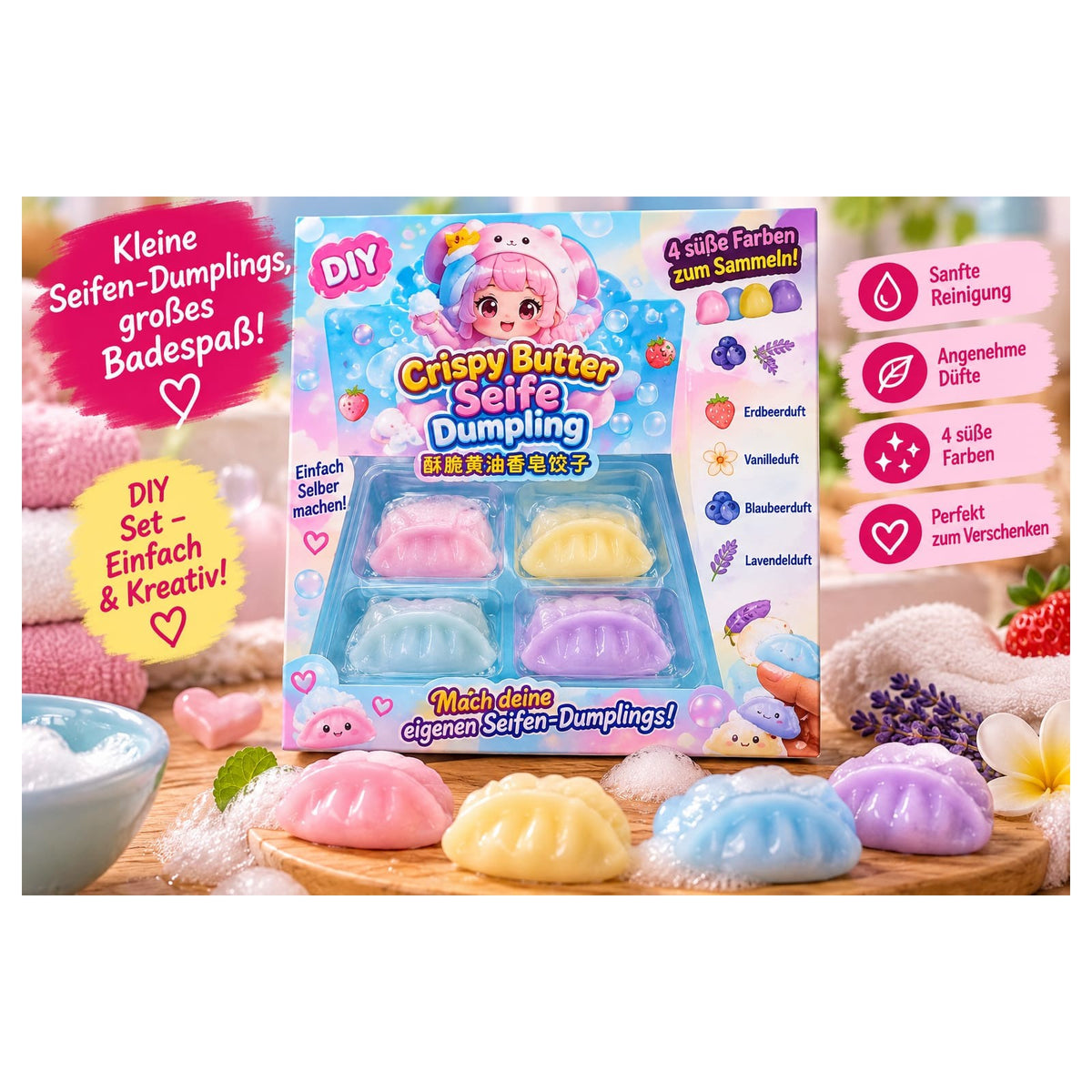 Crispy Butter Seife Dumpling – DIY-Set – 4 Stück – BONBELLOSWEETS